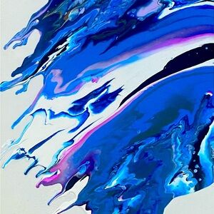 16x20 Blue Wave Acrylic Pour Painting On Canvas